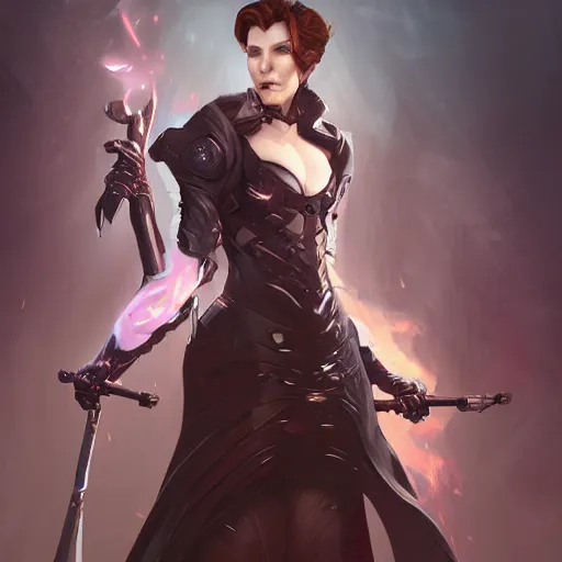 Image similar to dark fantasy character portrait of Moira from Overwatch, dystopian mood, intricate, wild, highly detailed, digital painting, artstation, upper body, concept art, smooth, sharp focus, illustration, art by artgerm and greg rutkowski and alphonse mucha