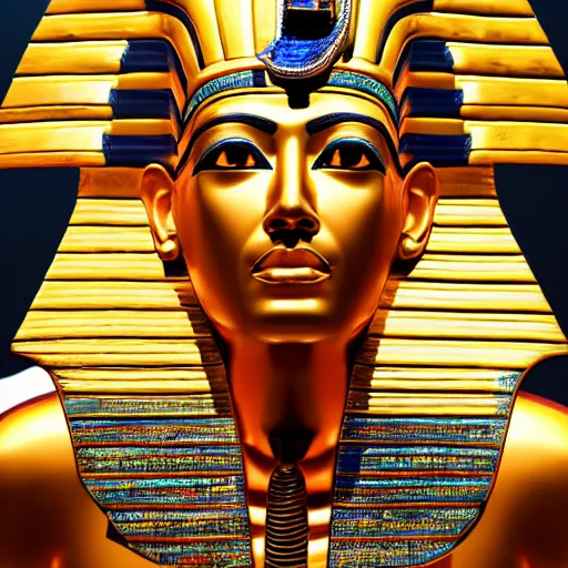 Prompt: hyperdetailed image of Trump as king tut, rich deep colors, masterpiece, very coherent symmetrical artwork, cinematic, hyper realism, high detail, octane render, unreal engine, 8k, Vibrant colors, Smooth gradients, High contrast, depth of field, full body character drawing, intricate detail