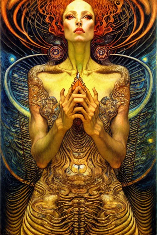 Image similar to Divine Chaos Engine by Karol Bak, Jean Delville, William Blake, Gustav Klimt, and Vincent Van Gogh, symbolist, visionary