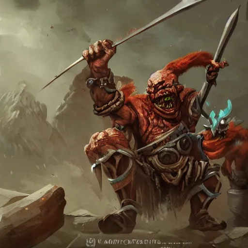 Image similar to enraged goblin in fighting pit, aerial view, d & d, fantasy, concept art, artstation