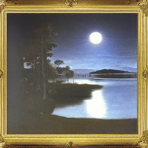 Prompt: moonlit lake by caravaggio, photorealistic,