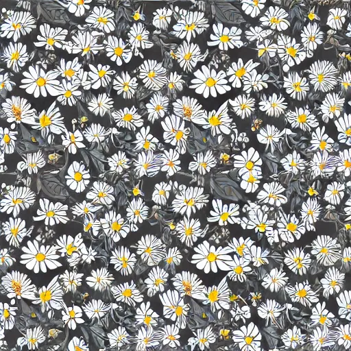 Prompt: highly detailed daisy pattern in the style of old botanical illustrations and japanese art, 4 k