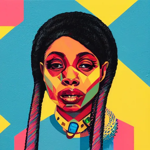 Image similar to Erykah Badu profile picture by Sachin Teng, asymmetrical, Organic Painting , Matte Painting, geometric shapes, hard edges, graffiti, street art:2 by Sachin Teng:4