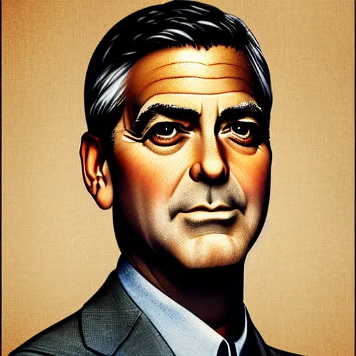 Image similar to George Clooney, highly detailed illustration, portrait painting by Norman Rockwell