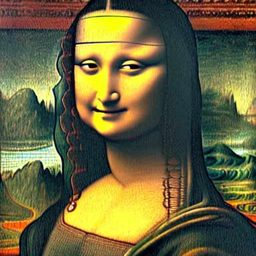 Image similar to a nepali woman's painting in the style of mona lisa by leonardo da vinci