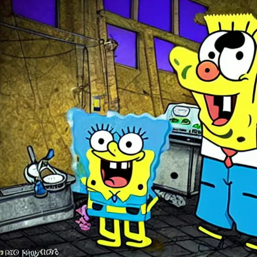 Image similar to spongebob real life in a scary boiler room, ultra realistic photograph