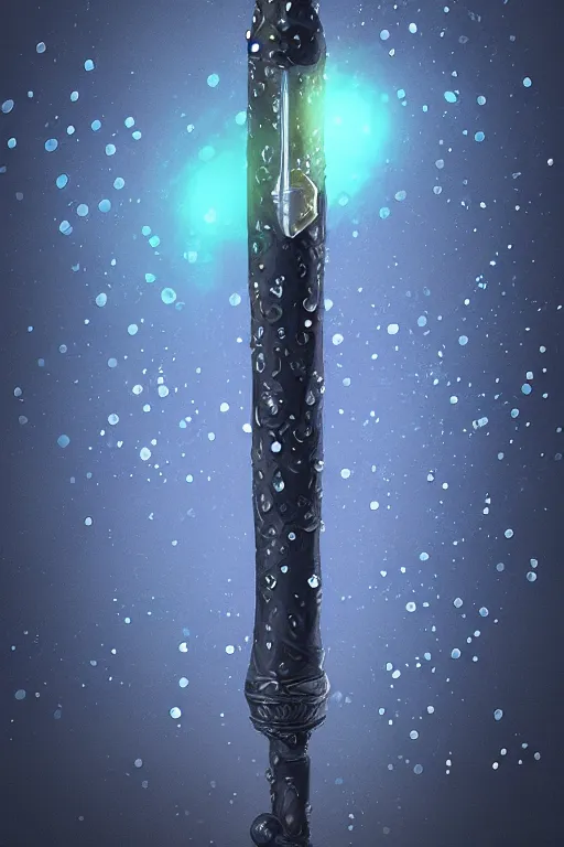 Image similar to a water magical staff, sparkling aura, bokeh, ultrafine detail, concept art, dnd, digital art, artstation