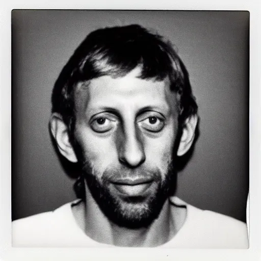 Prompt: Mugshot Portrait of Michael Rosen, taken in the 1970s, photo taken on a 1970s polaroid camera, grainy, real life, hyperrealistic, ultra realistic, realistic, highly detailed, epic, HD quality, 8k resolution, body and headshot, film still, front facing, front view, headshot and bodyshot, detailed face, very detailed face