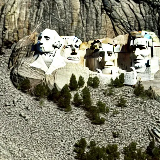 Image similar to Mount Rushmore being eaten like a cake by a huge alien, realistic, video, 35mm