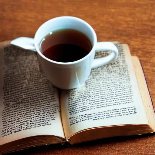 Image similar to film still of a rainy day with a book and a cup of tea