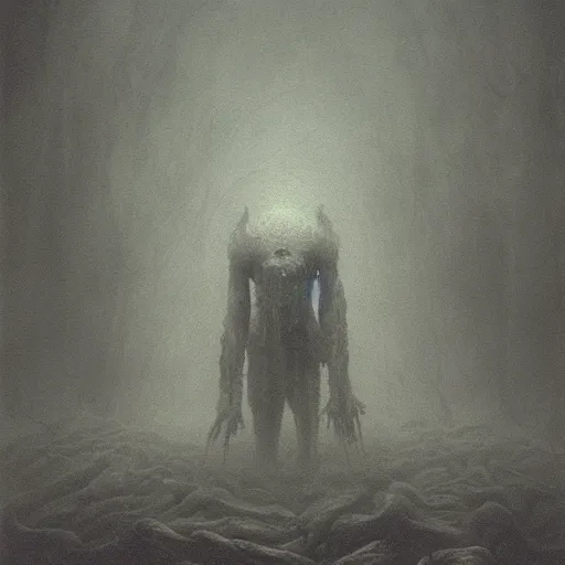 Image similar to elder demons from the abyss in a misty fog, by emil melmoth, by beksinski, cinematic