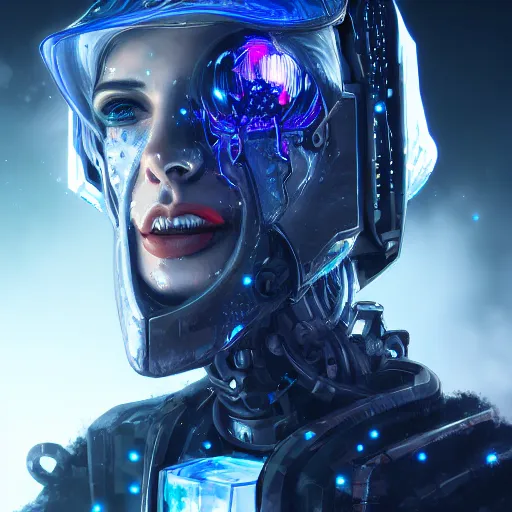 Prompt: a portrait of a evil cybernetic magician releasing ice spell, cyberpunk concept art, trending on artstation, highly detailed, intricate, sharp focus, digital art, 8 k