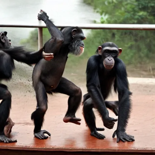 3 Chimps Fighting on the Ramp to Noah's Ark as it | Stable Diffusion