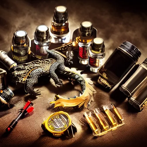 Image similar to Dragon themed vape kit, product shoot, studio lighting, cinematic, beautiful composition