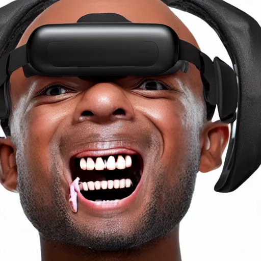 Image similar to vr headset with skin and flesh and bones and teeth