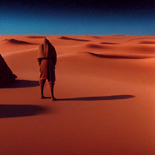 Image similar to colour aesthetic highly detailed photography scene on tatooine from dune ( 2 0 2 1 ) by alejandro hodorovski and denis villeneuve and gregory crewdson style with ultra hyperrealistic very highly detailed faces. with many details by andrei tarkovsky and caravaggio in sci - fi style. volumetric natural light hyperrealism photo on leica m - a kodak portra 4 0 0