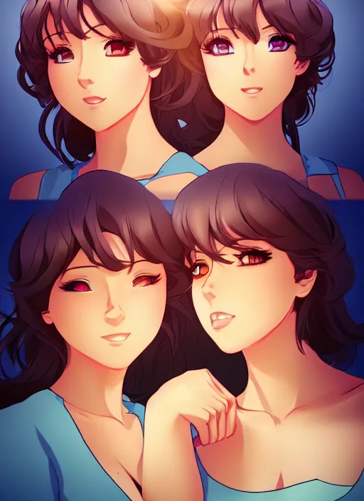 Image similar to two beautiful mothers in a summer home, gorgeous faces, thick lines, cinematic lighting, detailed anime art