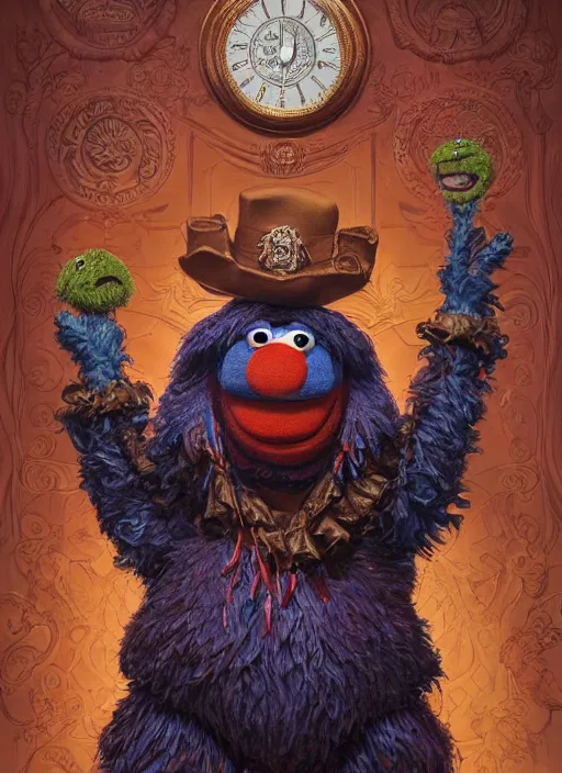 Image similar to portrait of Grover muppet in Society (1989), intricate, highly detailed, centered, digital painting, artstation, concept art, smooth, sharp focus, illustration, artgerm, donato giancola, Joseph Christian Leyendecker, Les Edwards, Ed Repka, WLOP, Artgerm
