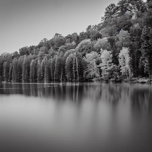 Prompt: photo of a lake, orange, monochromatic