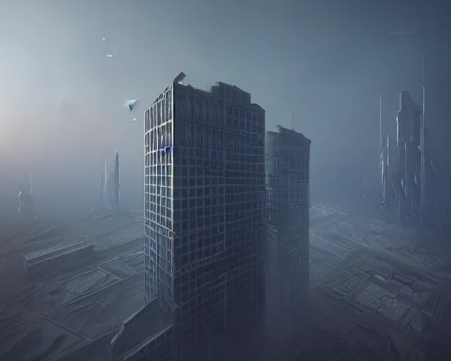 Prompt: a picture of a large building in the sky, a matte painting by mike winkelmann, cgsociety, deconstructivism, matte painting, matte drawing, cryengine