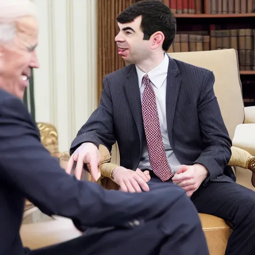 Image similar to Nathan Fielder conversing with Joseph Biden