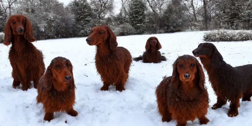 Image similar to Giant woolly dachshunds, in snow