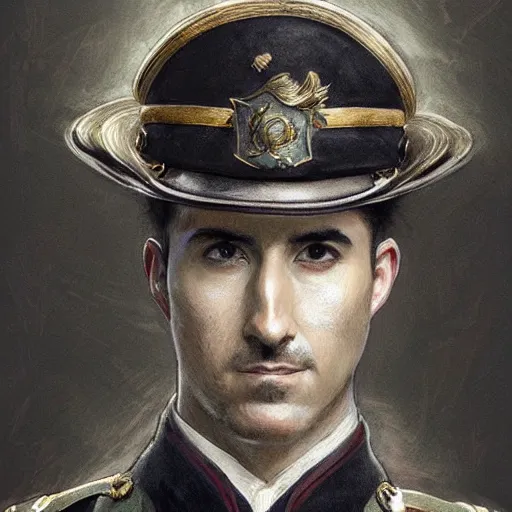 Image similar to portrait of stoic looking john oliver, military uniform, fantasy, intricate, elegant, highly detailed, centered, dark, smokey, charcoal painting, digital painting, artstation, concept art, smooth, sharp focus, illustration, art by artgerm and greg rutkowski and alphonse mucha