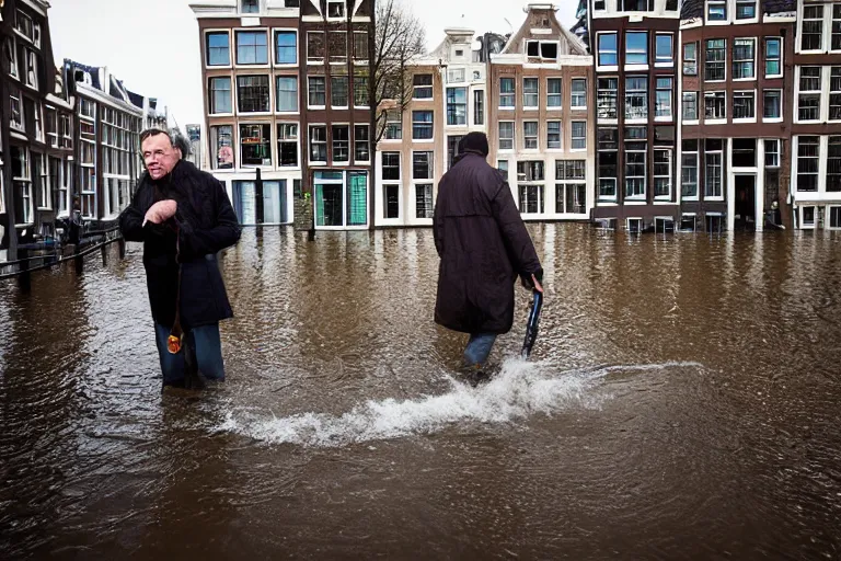 Prompt: Dutch people trying to fight back the flood in Amsterdam, photograph, natural light, sharp, detailed face, magazine, press, photo, Steve McCurry, David Lazar, Canon, Nikon, focus