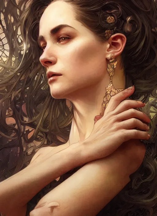Prompt: close up portrait of yor forger, d & d, face, fantasy, intricate, elegant, highly detailed, digital painting, artstation, concept art, smooth, sharp focus, illustration, art by artgerm and greg rutkowski and alphonse mucha