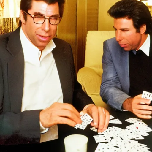 Image similar to Patrick Balkany playing cards with John Travolta