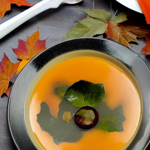 Prompt: a photo of autumn leaf soup