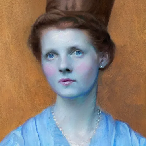 Image similar to portrait painting of a lady in a light blue dress 1 9 0 0 s entire face shown in great detail, looking at the camera, garden, photorealistic, extreme detail, sharp focus, 8 k, intricate, hyper detailed, realistic, cinematic lighting