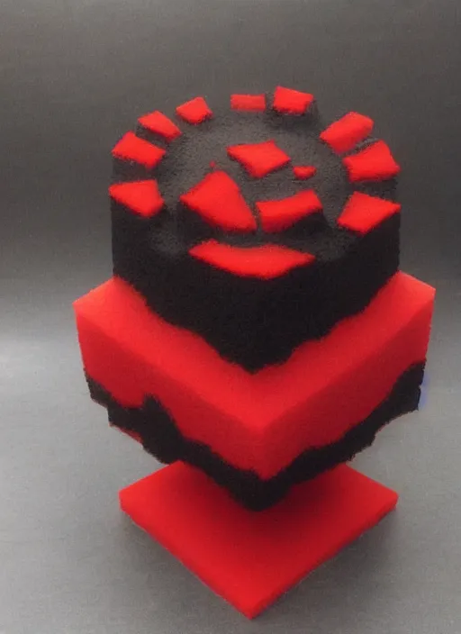 Prompt: sponge sculpture of an ancient warrior red and black theme