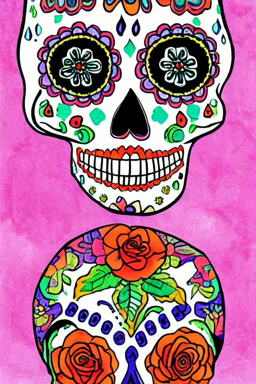 Prompt: illustration of a sugar skull day of the dead girl, art by guy aitchison