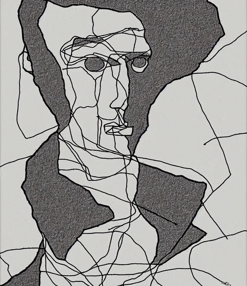 Image similar to minimalist line art portrait of french writer romain rolland, inspired by egon schiele. contour lines, musicality, twirls and curves, strong personality