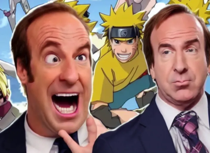 Image similar to youtube thumbnail saul goodman reacting to naruto