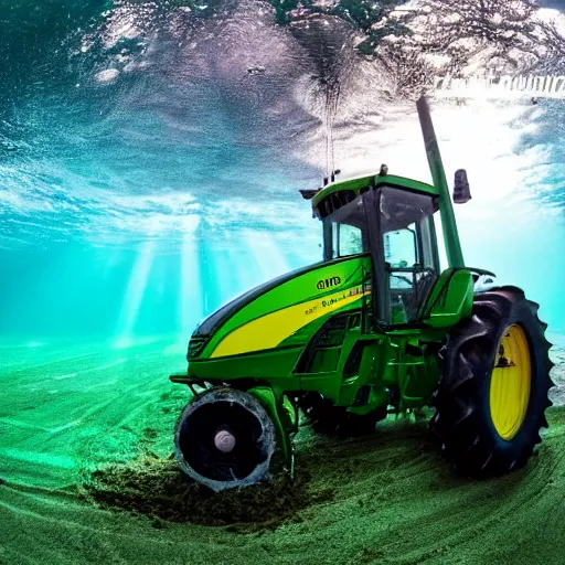 Image similar to ultrawide shot backlit john deere tractor ploughing the seabed underwater photo on gopro