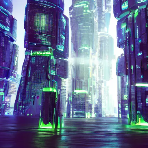 Prompt: Futuristic Cyber City Landscape, Unsplash, Shutterstock, Photorealism