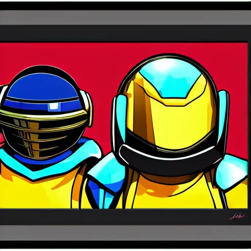 Prompt: shovel knight as daft punk, realist,4k, colorful, digital art