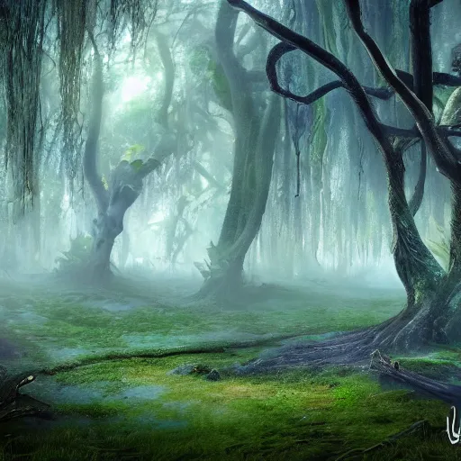 Image similar to a fabulous, otherworldly forest in a wonderful fantasy world, ultrarealistic, ultradetailed, 8 k