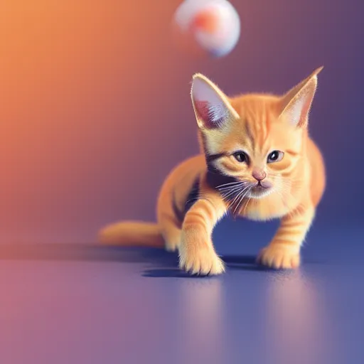 Image similar to orange tabby kitten playing with a ball of yarn, octane render, 4 k