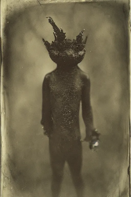 Image similar to a wet plate photo of an anthropomorphic newt king