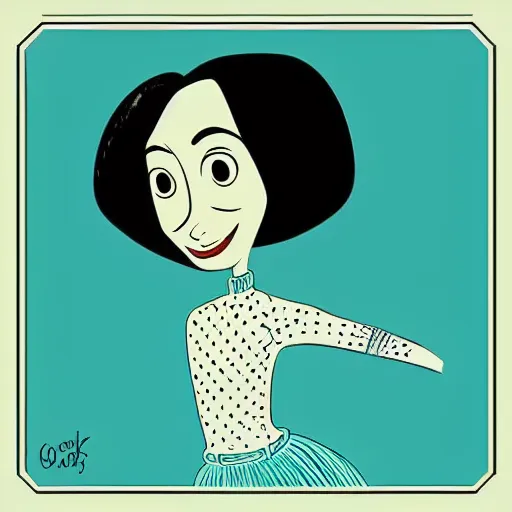 Image similar to “1950s art deco of the movie ‘Coraline’, vector line art, teal palette.”