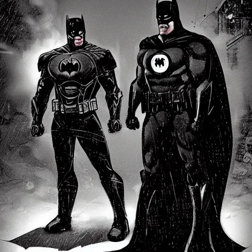 Image similar to batman and iron man meeting in a dark gothic city, very detailed, ultra realistic, cinematic
