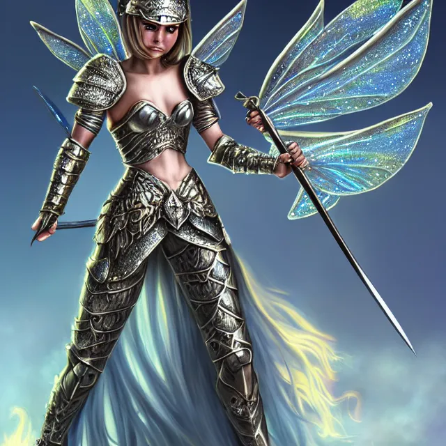 Prompt: fairy warrior queen in sparkling armour, highly detailed, 8 k, hdr, award - winning, trending on artstation, anne stokes, photorealistic