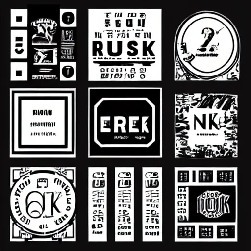 Image similar to black on white graphic design stickers in style of david rudnick, eric hu, y 2 k,