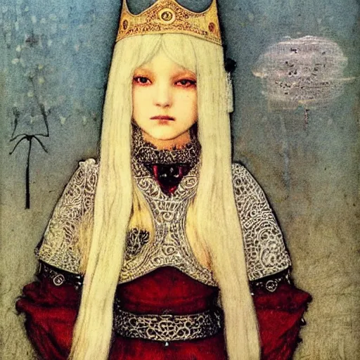 Image similar to beautiful young medieval queen by john bauer