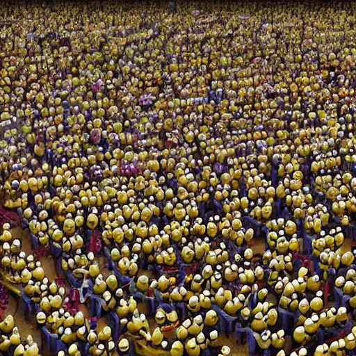Image similar to Crowd of minions applauding, standing ovation. Photorealistic, Hyper detailed. 4k. Artstation.
