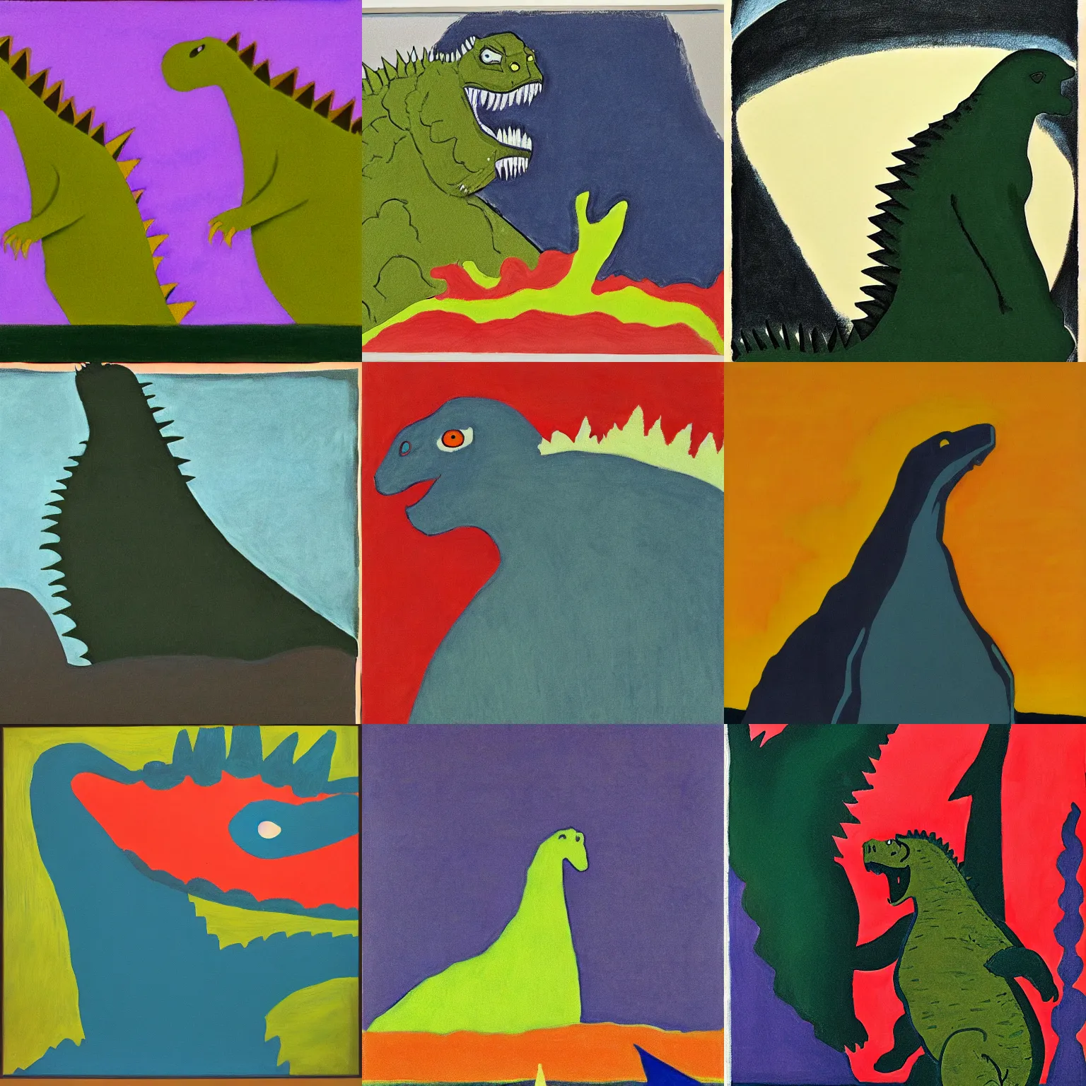 Prompt: Godzilla, artworky by Milton Avery