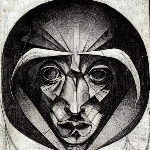 Image similar to devil by leonardo davinci and mc escher